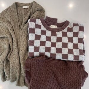 Rylee + Cru Brown and Cream Kids Sweaters. 8-9.